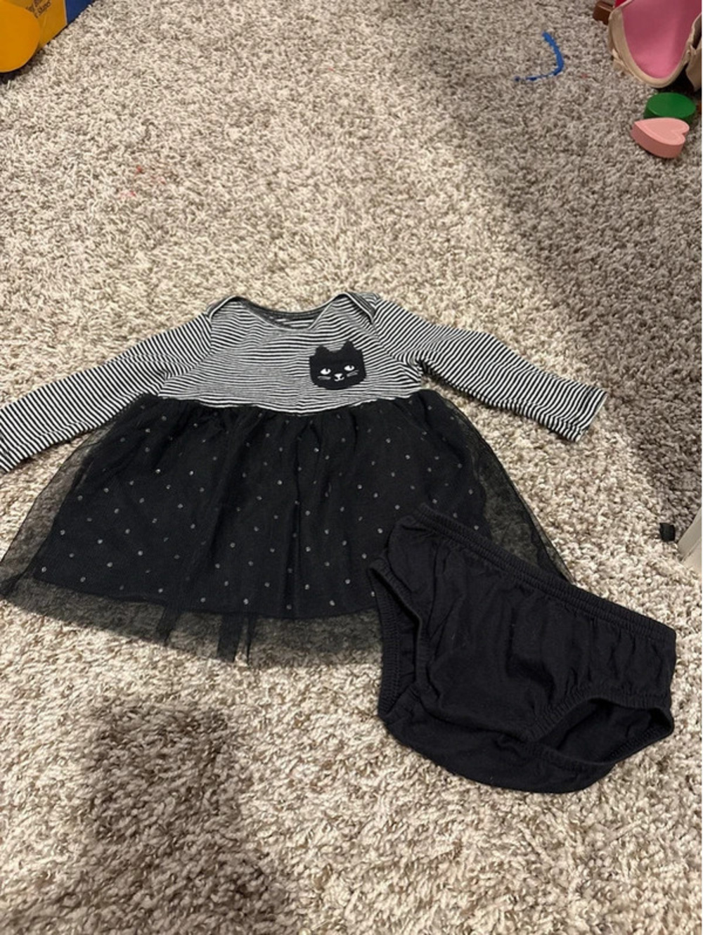 Carter’s Girl's Black With White Stripes Dress Size 0-3 months EUC